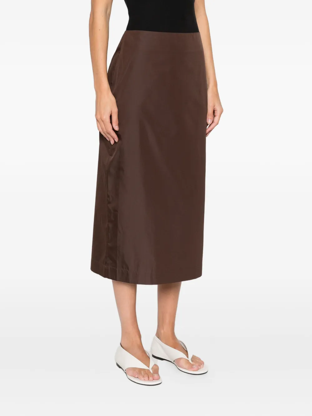 St Agni Rear-slit Midi Skirt In Brown