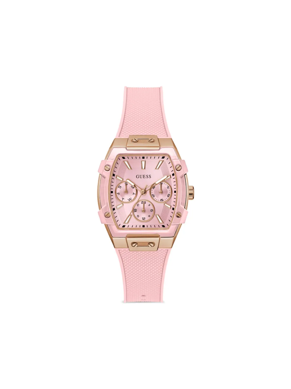 Guess Usa Silicone Strap Rose Gold Square Case 38mm In Pink