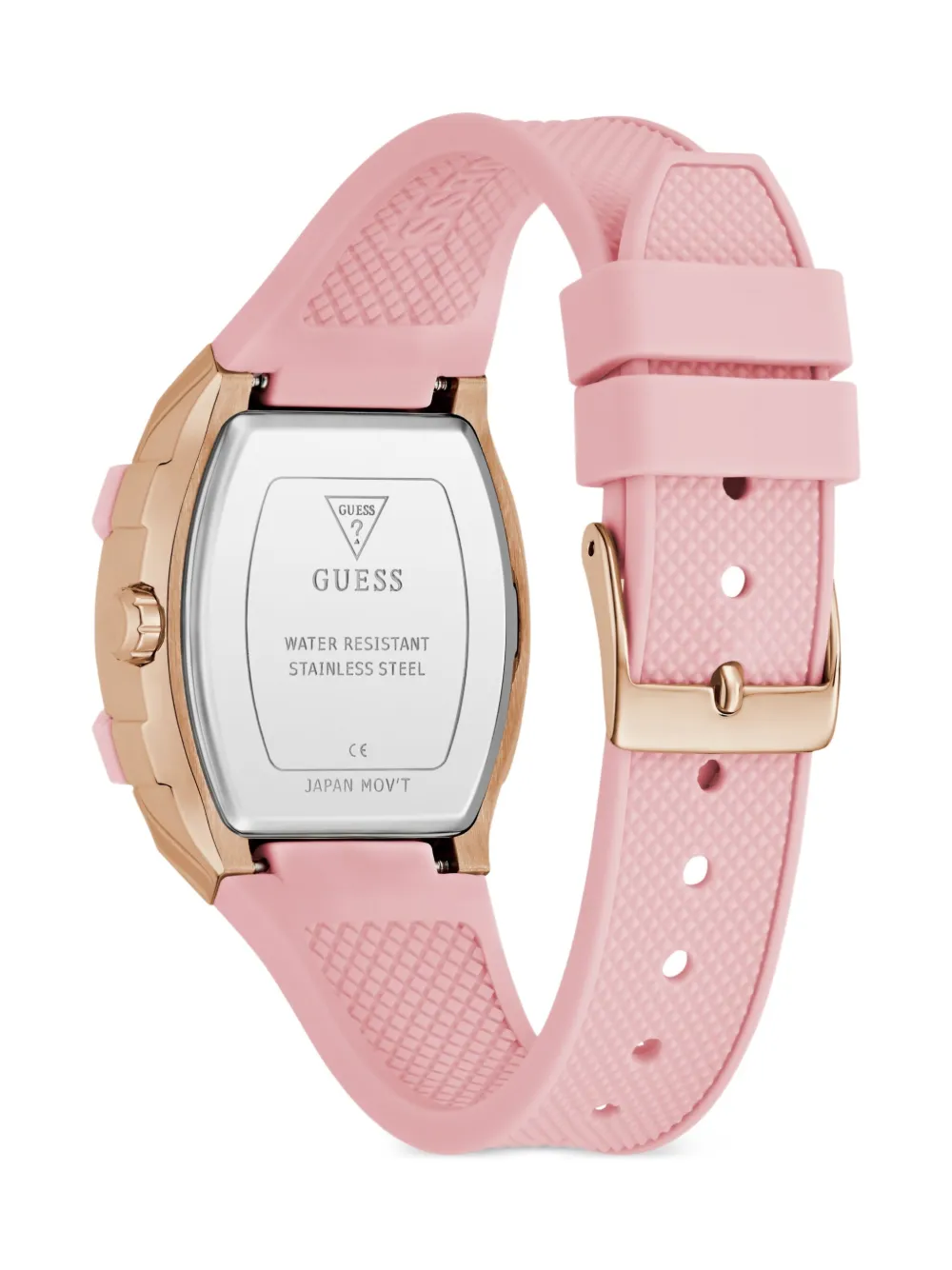 Guess Usa Silicone Strap Rose Gold Square Case 38mm In Pink