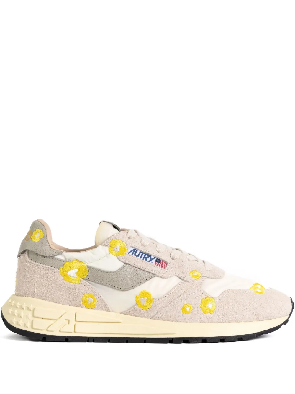 Autry floral-embroidery low-top sneakers Neutrals
