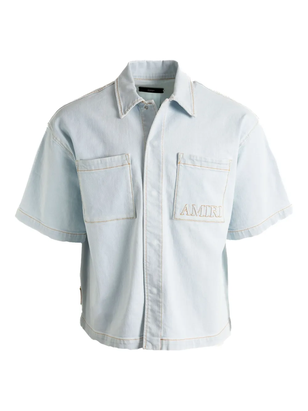 AMIRI embroidered short-sleeved denim shirt Blauw
