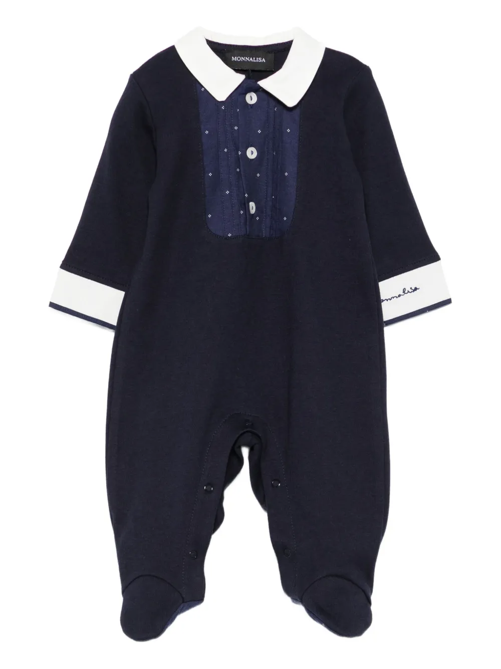 Monnalisa collared pleated-detail babygrow Blauw