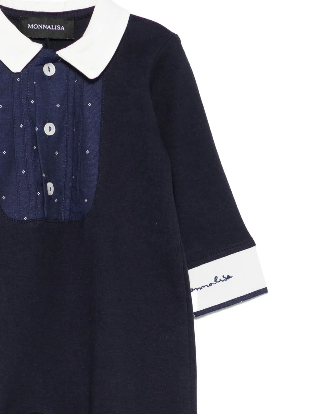 Monnalisa collared pleated-detail babygrow Blauw