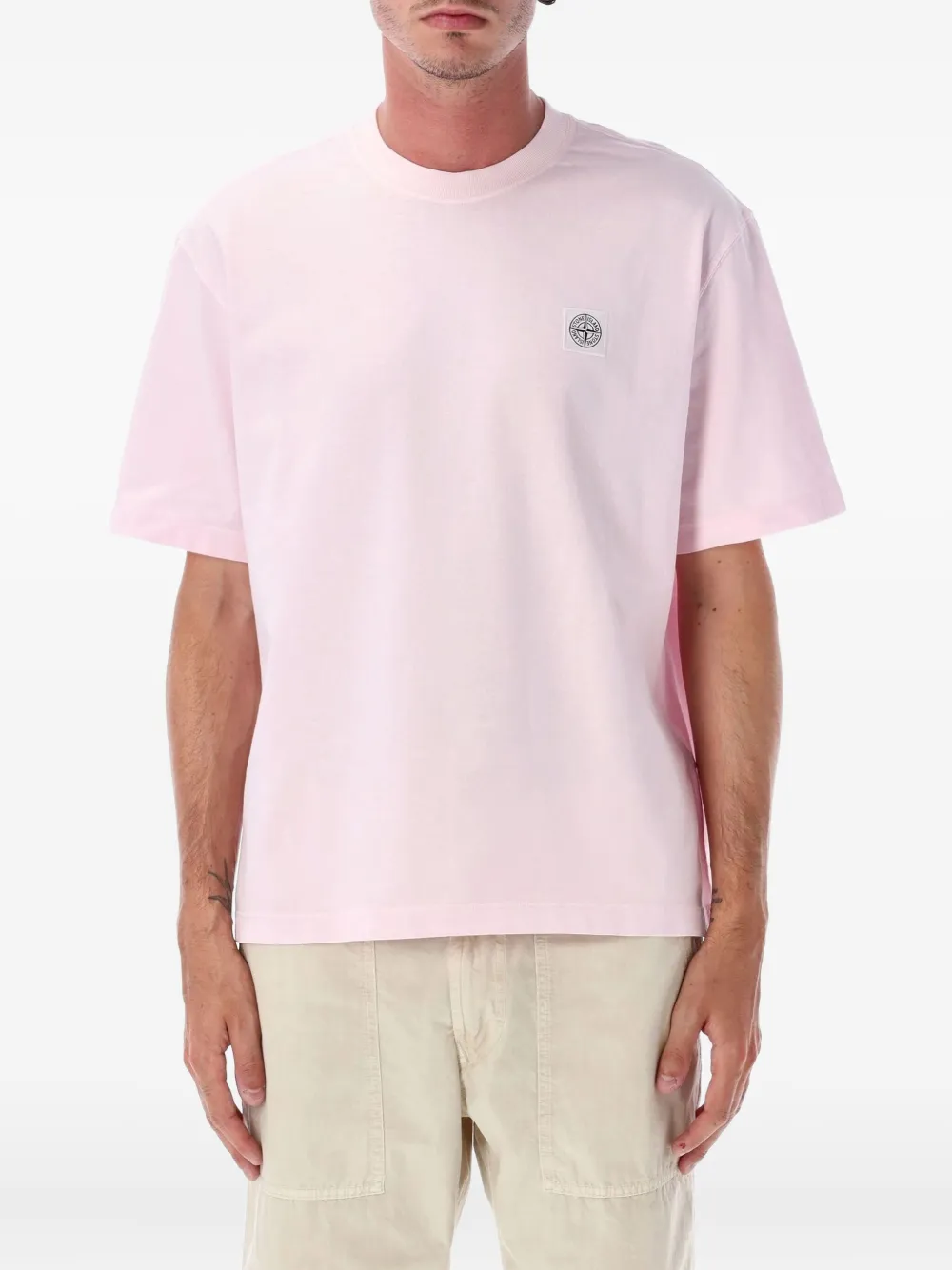 Stone Island logo-patch T-shirt Roze