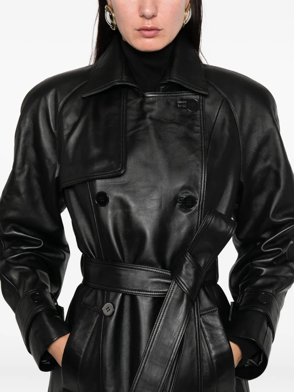 Ducie Corrin Buttoned Belted Leather Trench In Black