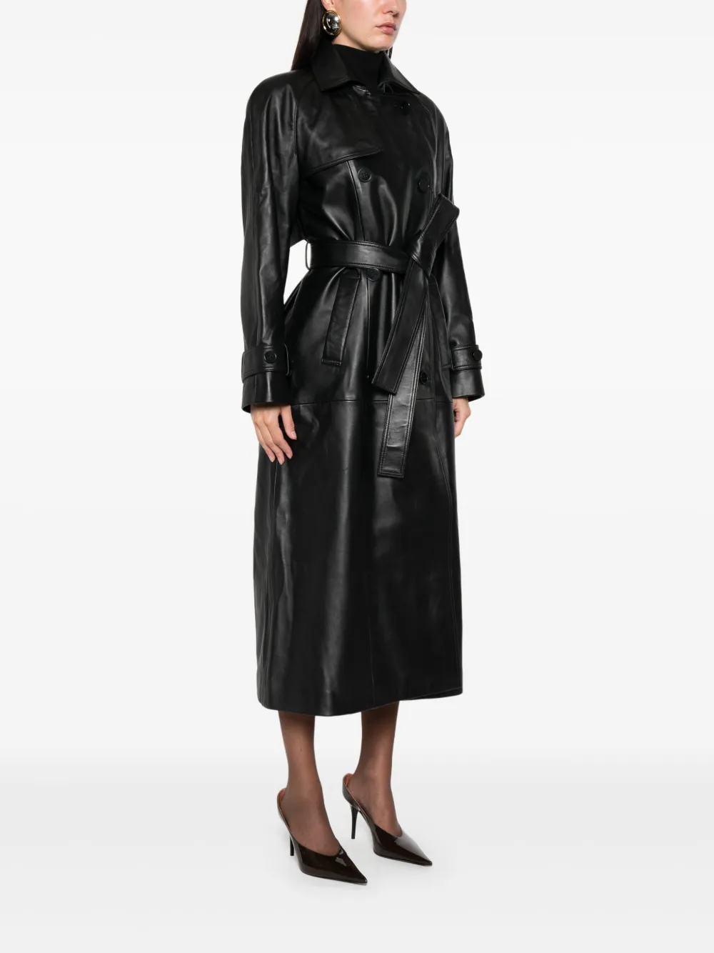 Ducie Corrin Buttoned Belted Leather Trench In Black