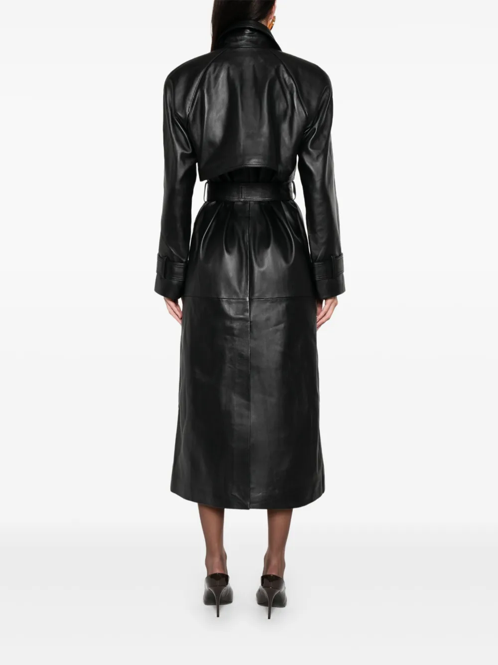 Ducie Corrin Buttoned Belted Leather Trench In Black