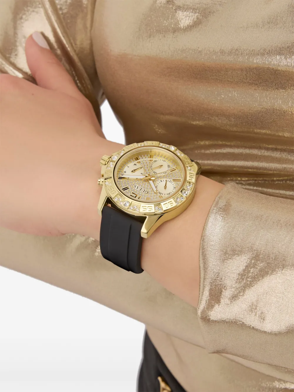 GUESS USA Chronograph 40 mm verfraaid met kristallen - Goud