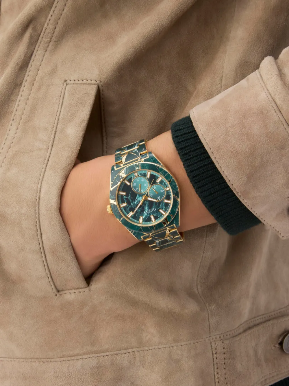 GUESS USA 42 mm horloge met marmerpatroon - Groen