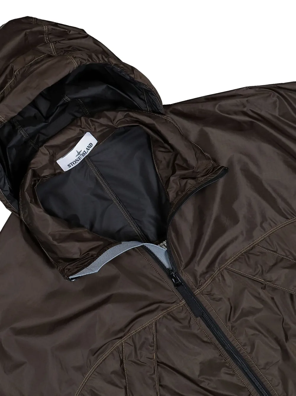 Stone Island concealed-hood zip-up windbreaker Groen