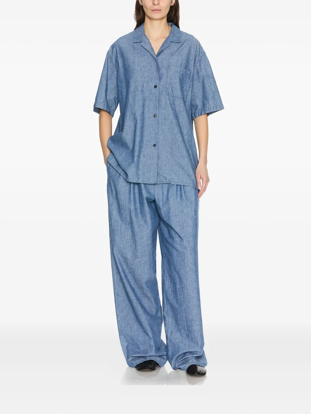 The Row Blouse met kraag en korte mouwen - Blauw