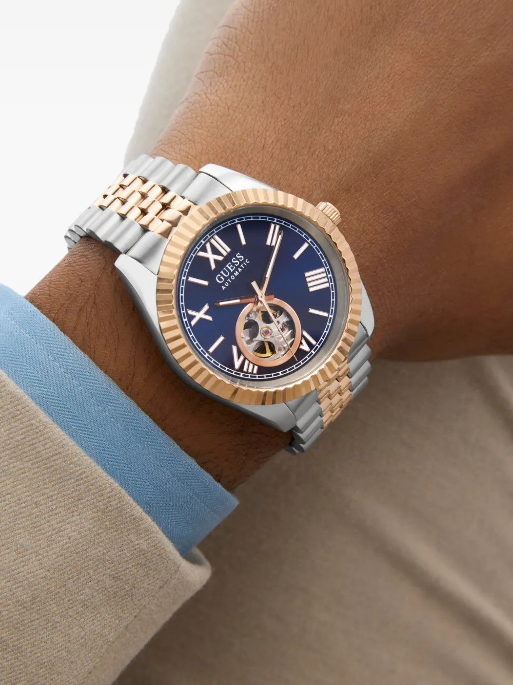 GUESS USA Skeleton sub-wijzerplaat 44 mm - Blauw