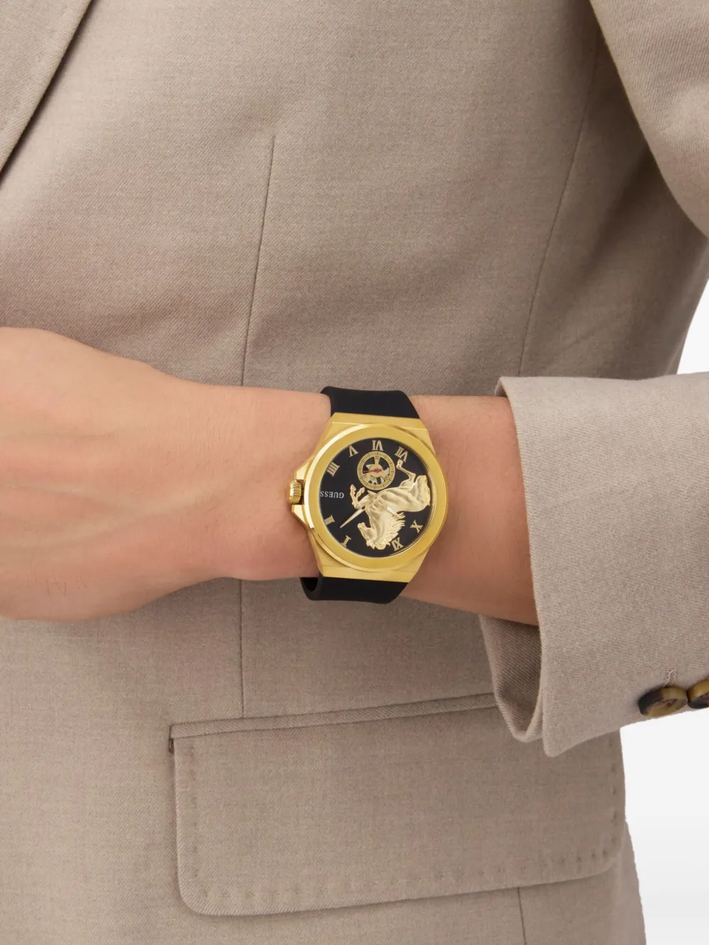GUESS USA Horloge 44 mm met paardenpatroon - Zwart