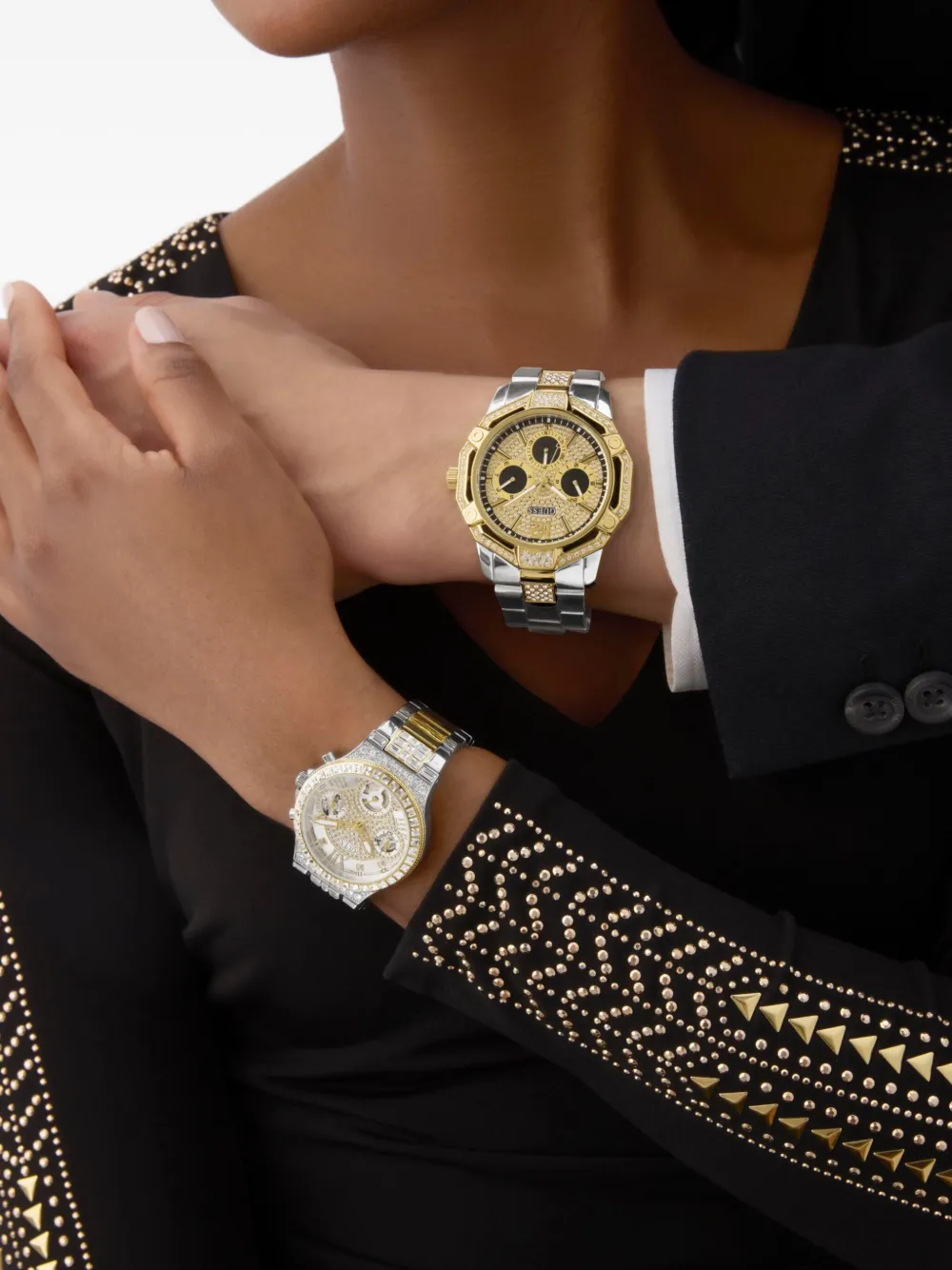 GUESS USA 48 mm horloge verfraaid met kristallen - Goud
