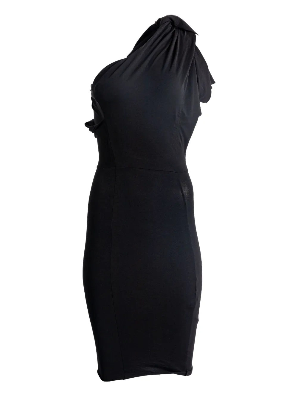 Rick Owens Draped One-shoulder Midi Dress In Black