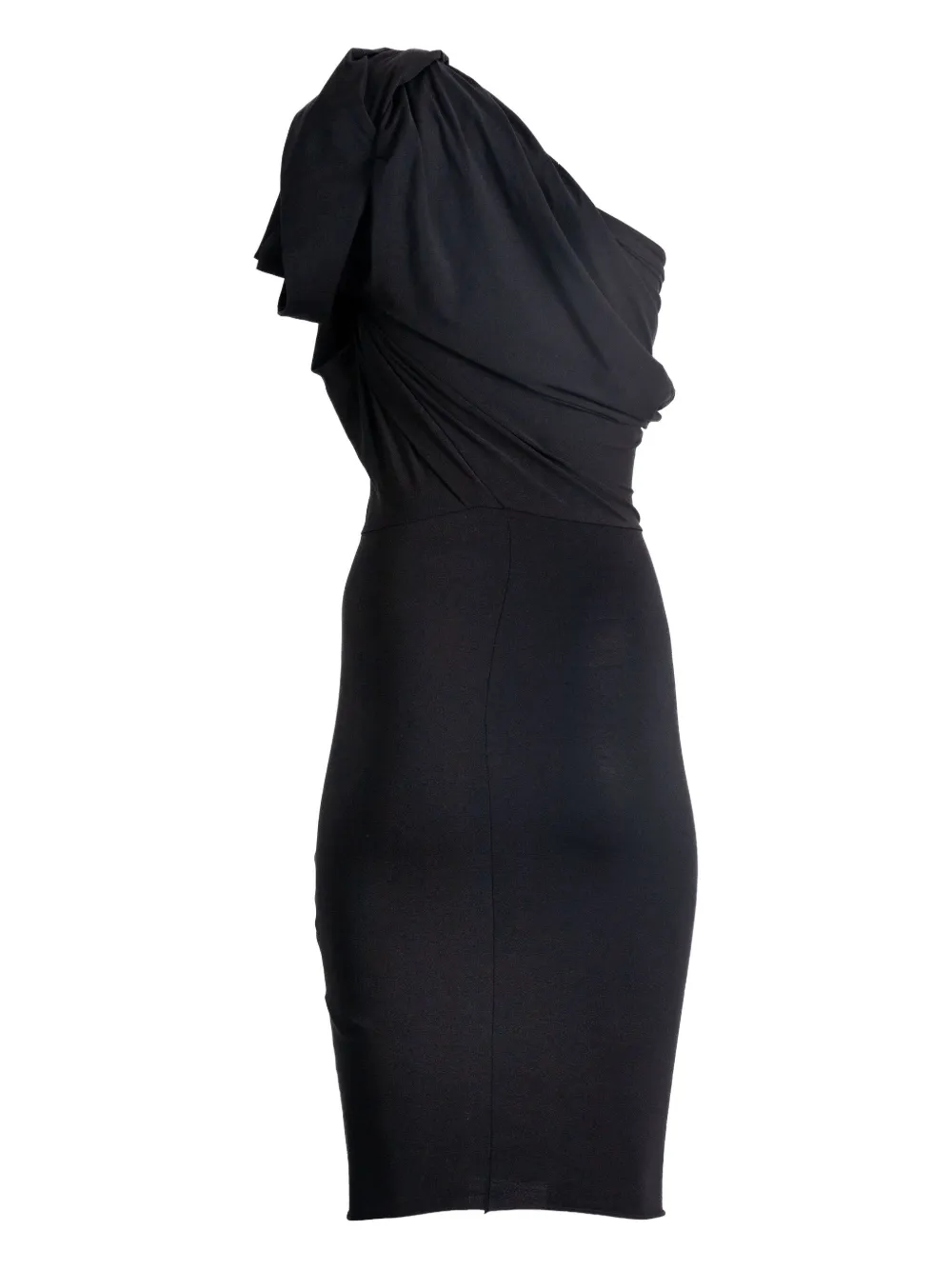 Rick Owens Draped One-shoulder Midi Dress In Black
