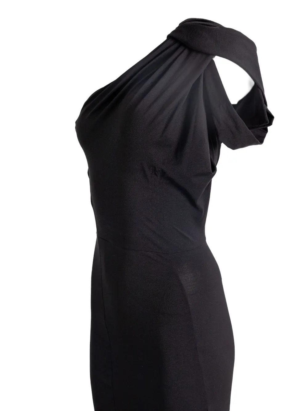 Rick Owens Draped One-shoulder Midi Dress In Black