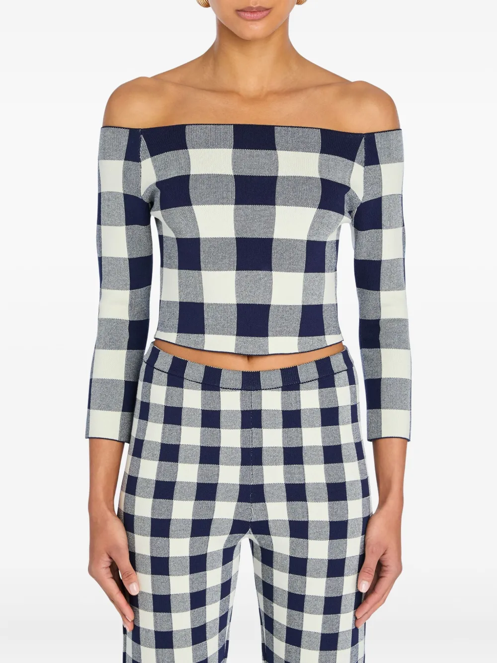 Ser.o.ya Off-the-shoulder Gingham Pullover Sweater In Black