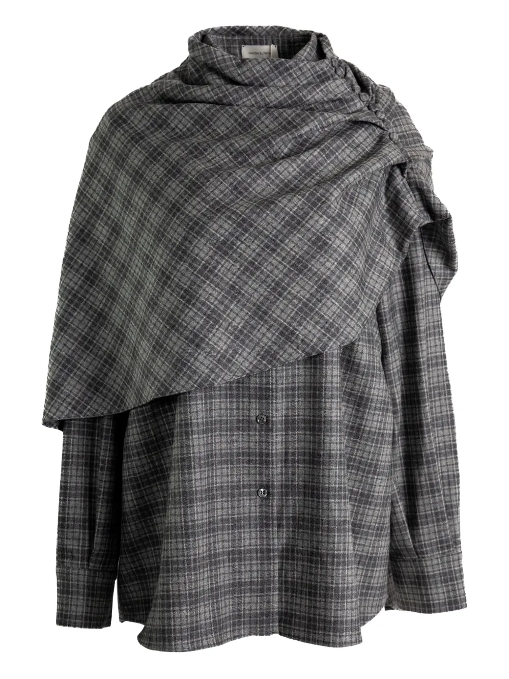 Magda Butrym draped-collar check shirt Grijs