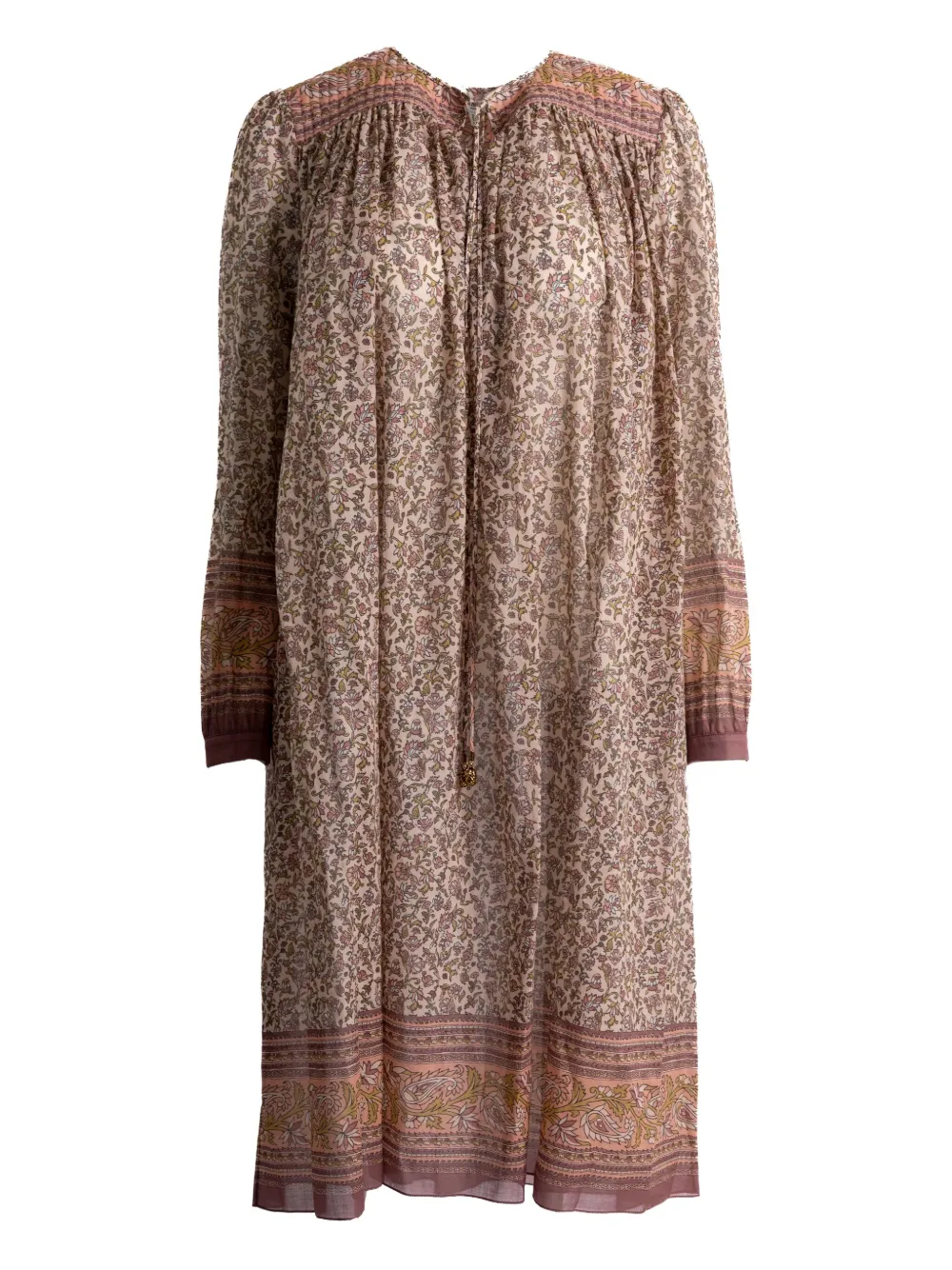 Chloé Floral-print Gathered-detail Midi Dress In Brown