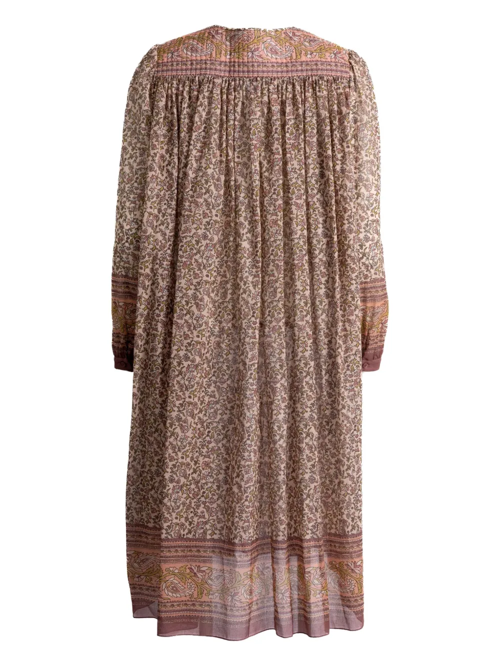 Chloé Midi-jurk met bloemenprint en geplooid detail Beige