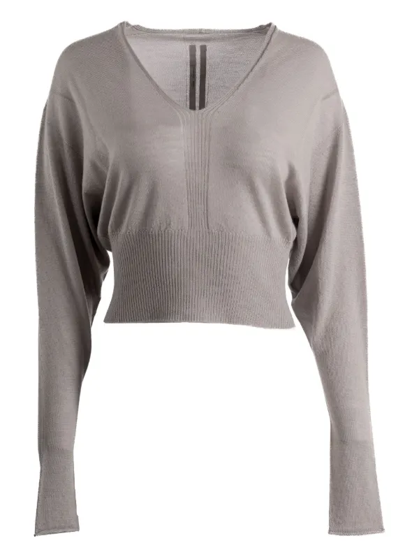 Rick Owens V-neck Ribbed Top in Brown