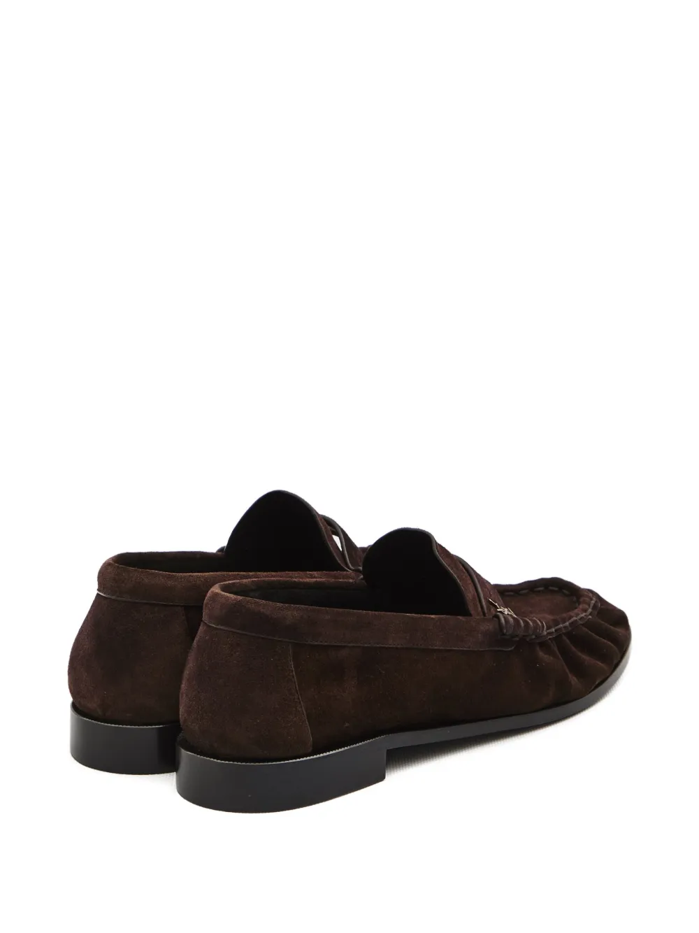Saint Laurent Cassandre-detail suede loafers Brown