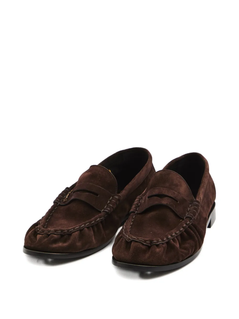 Saint Laurent Cassandre-detail Suede Loafers In Brown