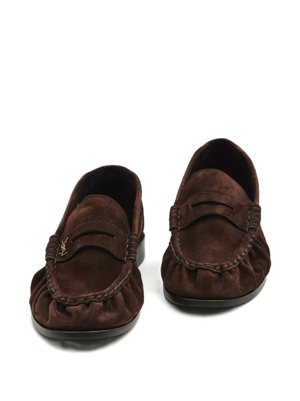 Saint Laurent Cassandre-detail Suede Loafers In Brown