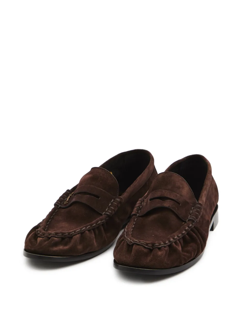 Saint Laurent Cassandre-detail suede loafers Brown