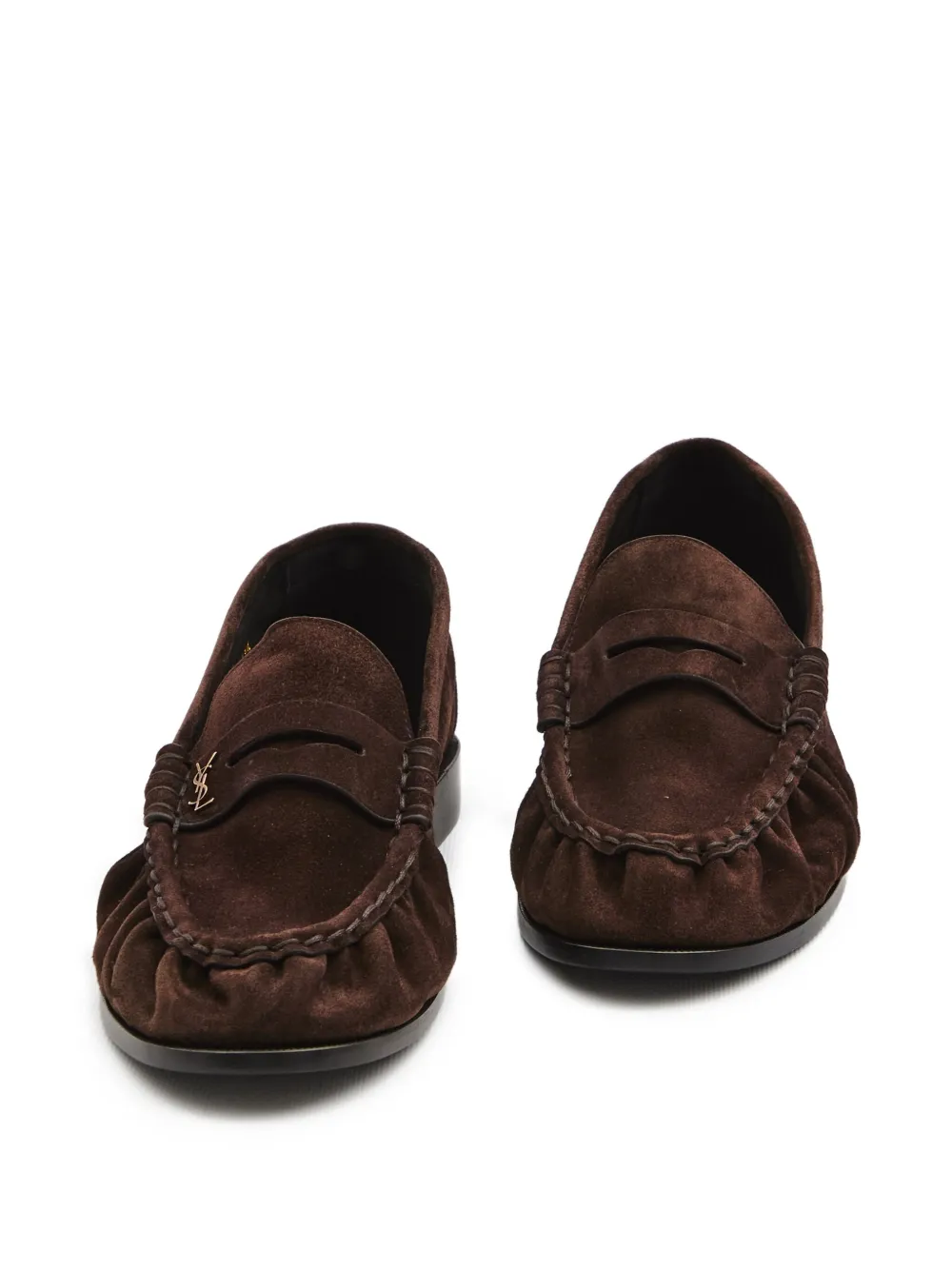 Saint Laurent Cassandre-detail suede loafers Brown