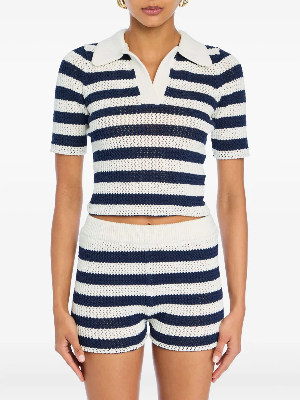Ser.o.ya Pax Crochet Polo Top In Blue