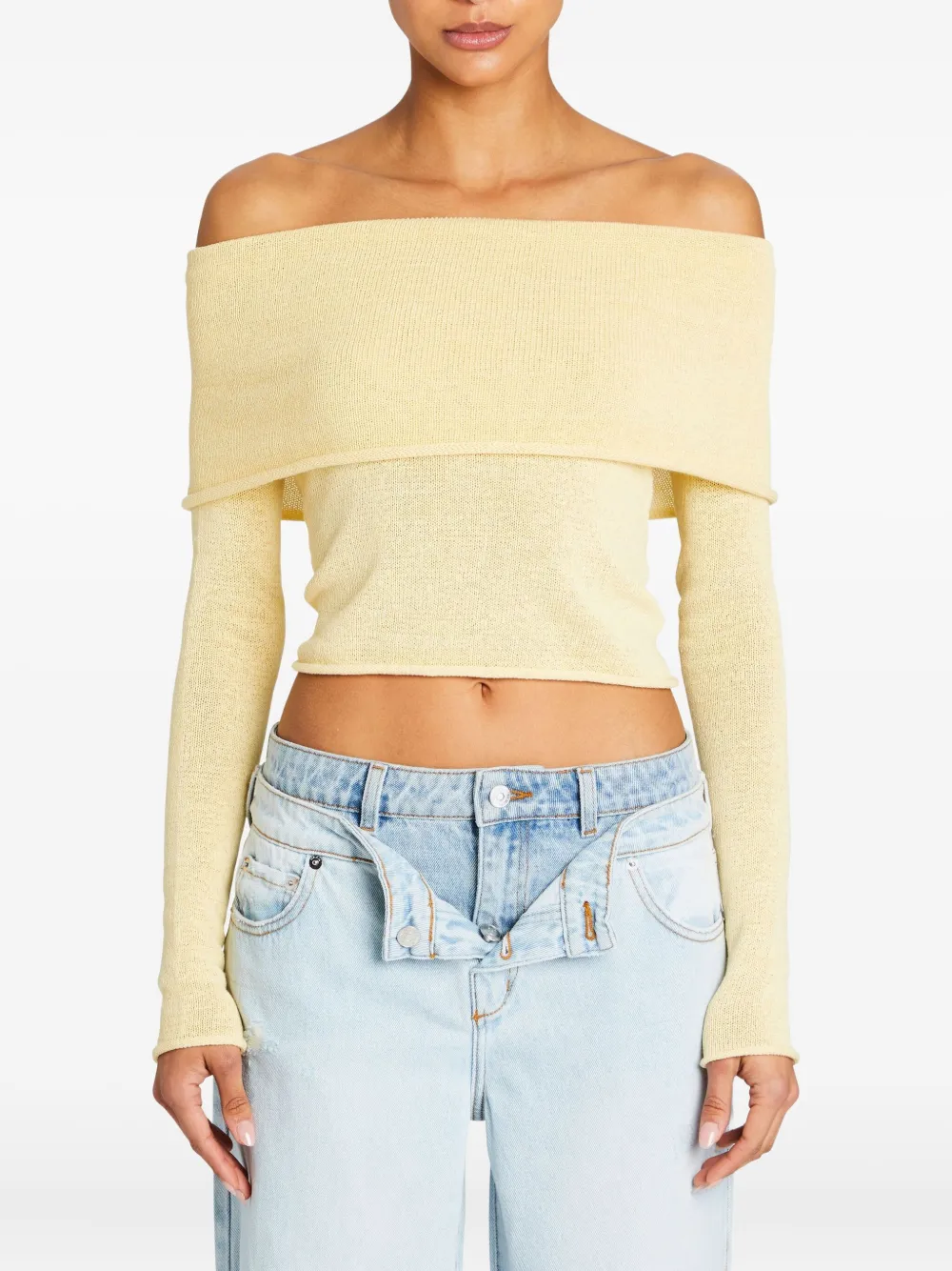 Ser.o.ya Off-shoulder Long-sleeved Sweater In Yellow