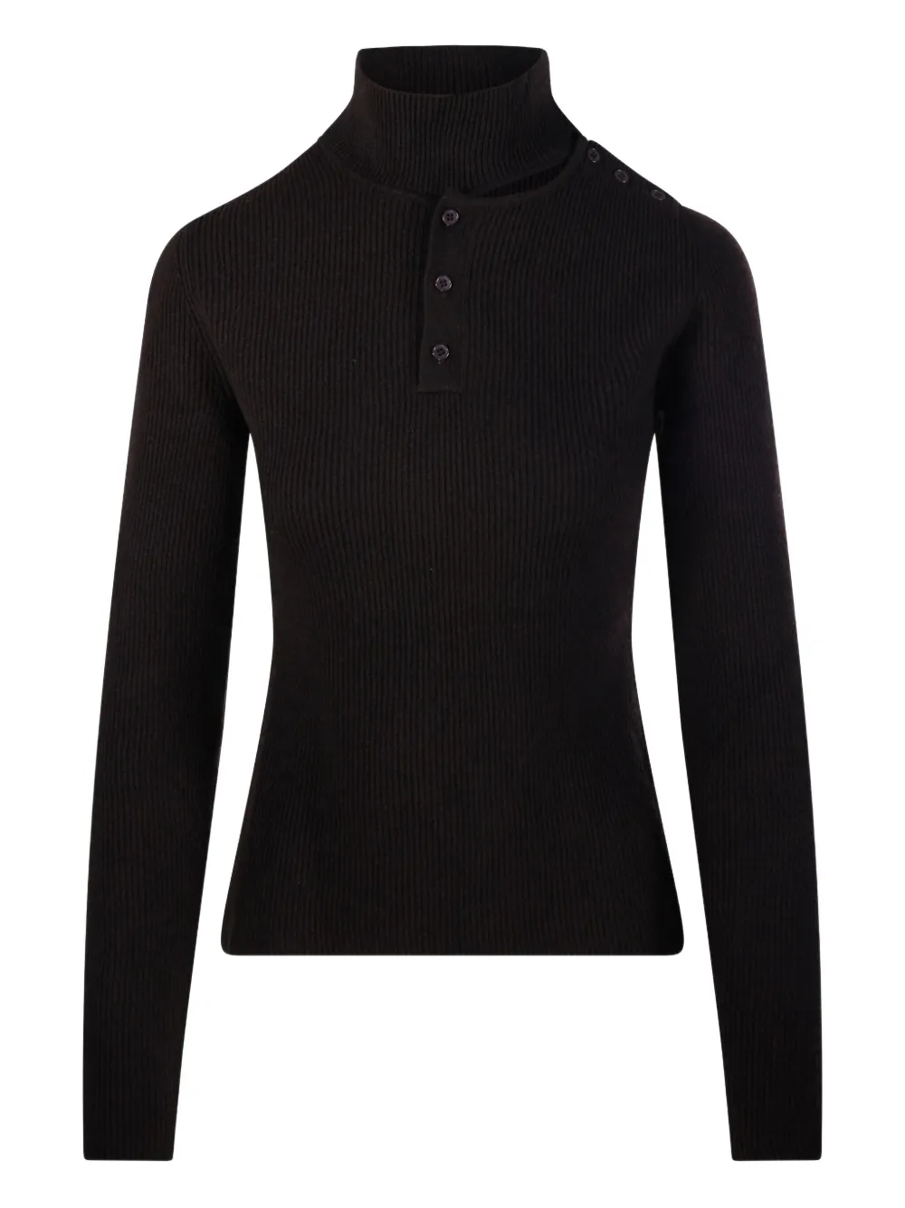 ribbed high-neck button-front sweater
