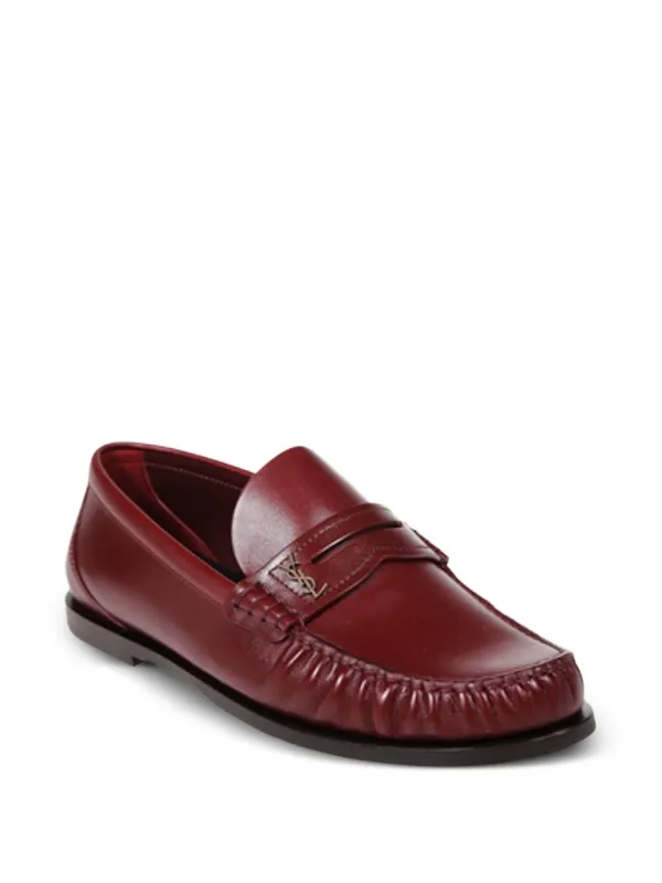 Saint Laurent Laurent logo-plaque Leather Loafers | Red