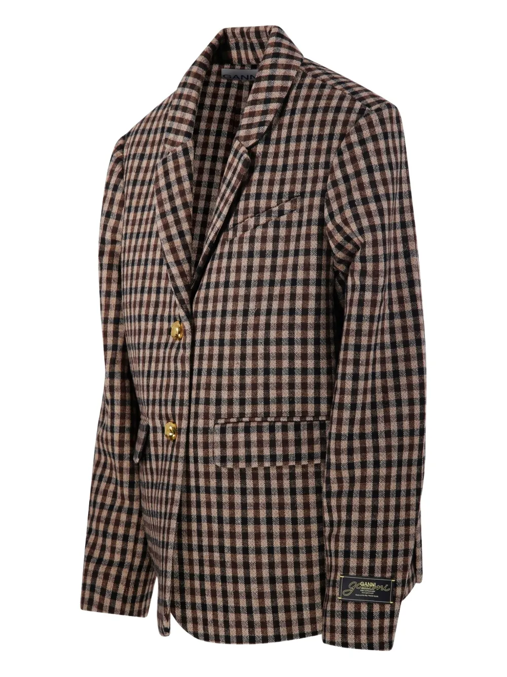 GANNI Blazer met gingham ruit en knopen Bruin