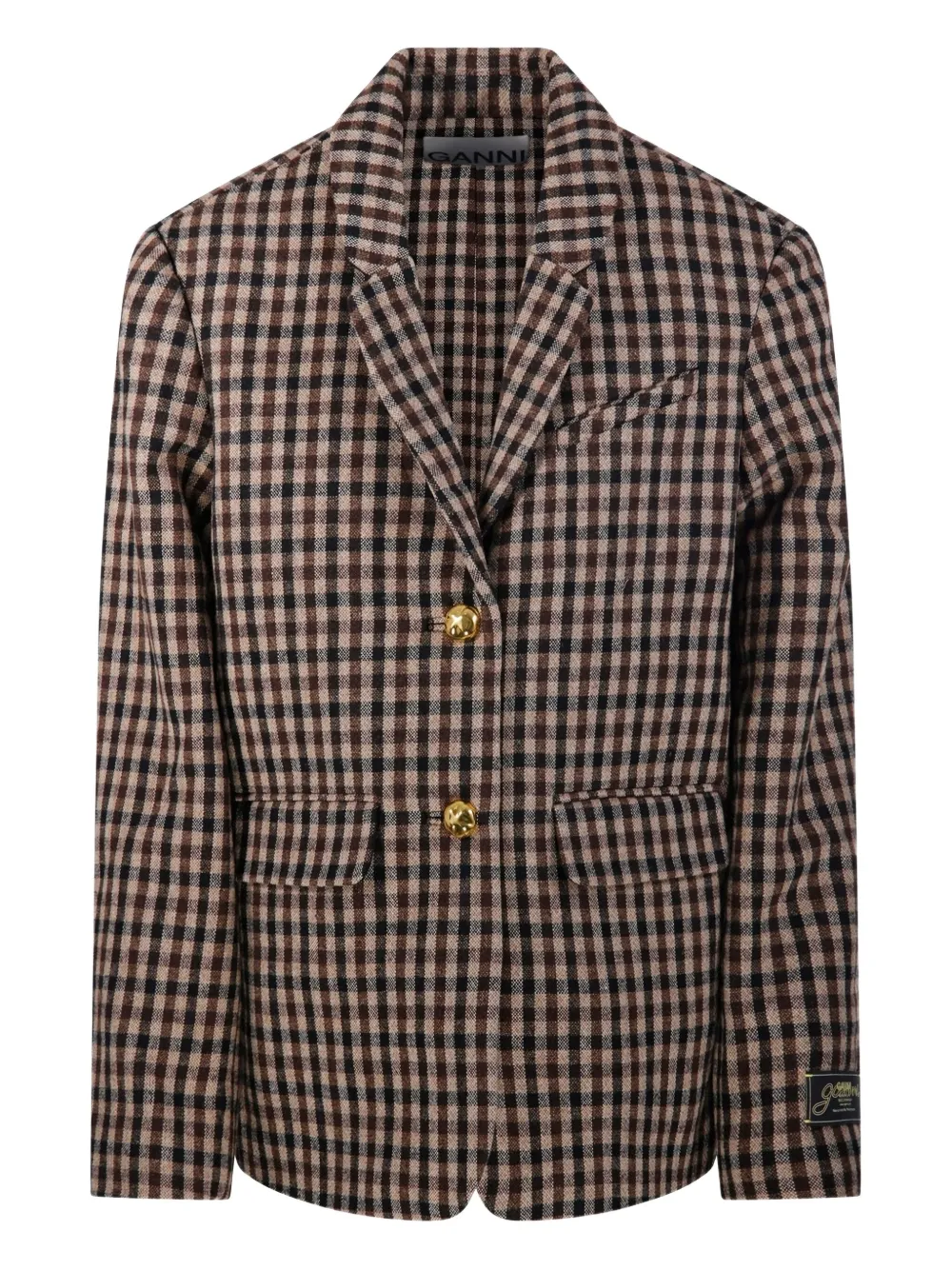 GANNI gingham check buttoned blazer - ブラウン GANNI gingham check buttoned blazer - ブラウン
