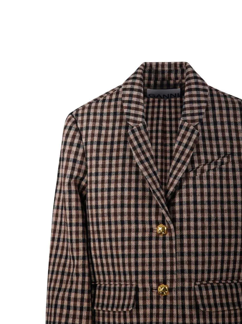 GANNI Blazer met gingham ruit en knopen Bruin