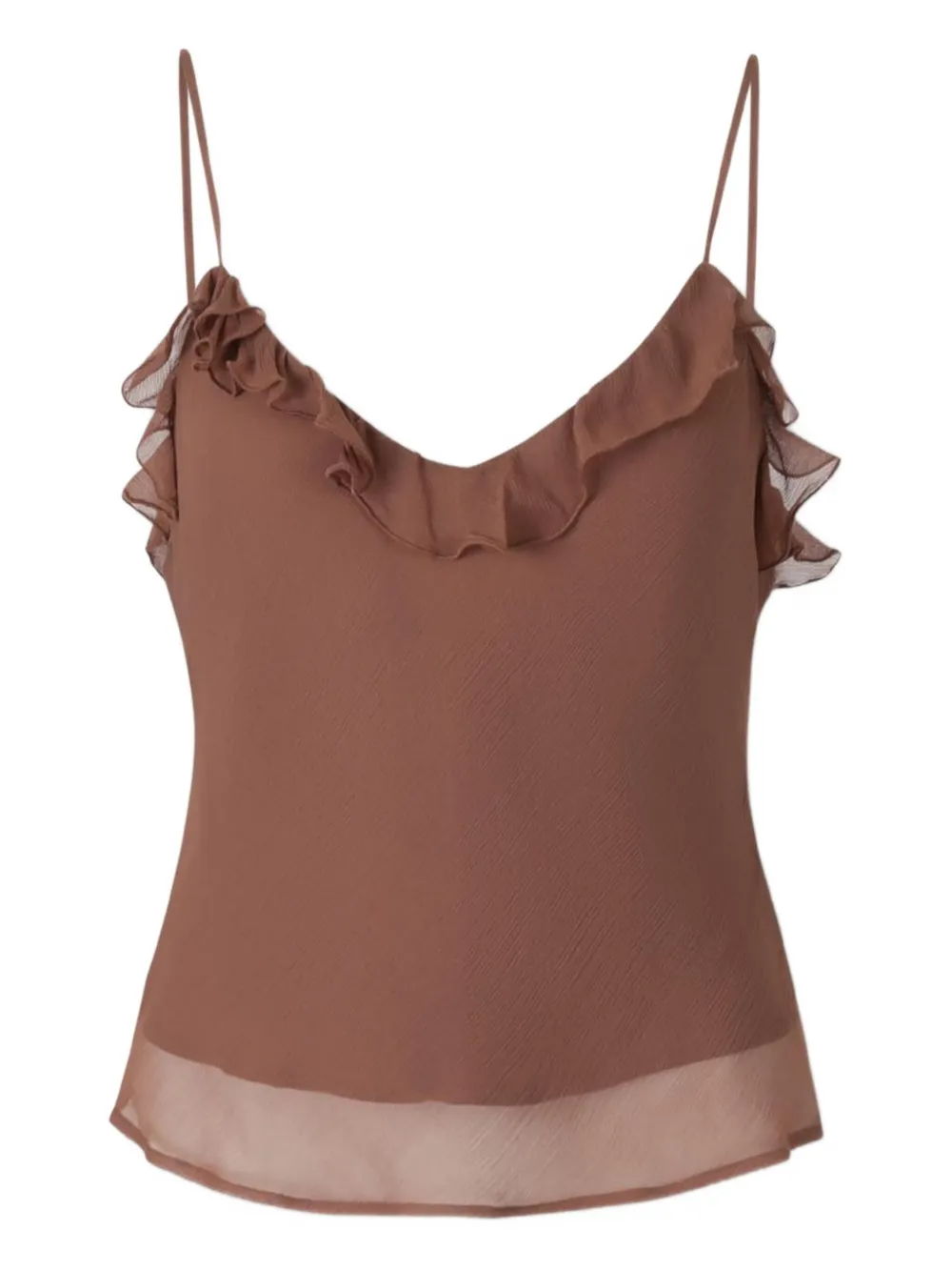Staud Ruffled Spaghetti-strap Blouse In Brown