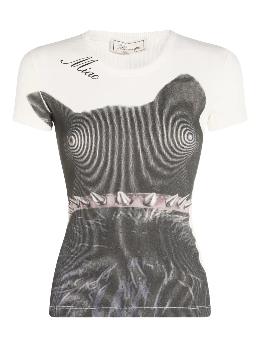 Blumarine Fijngeribbeld T-shirt met kattenprint Wit