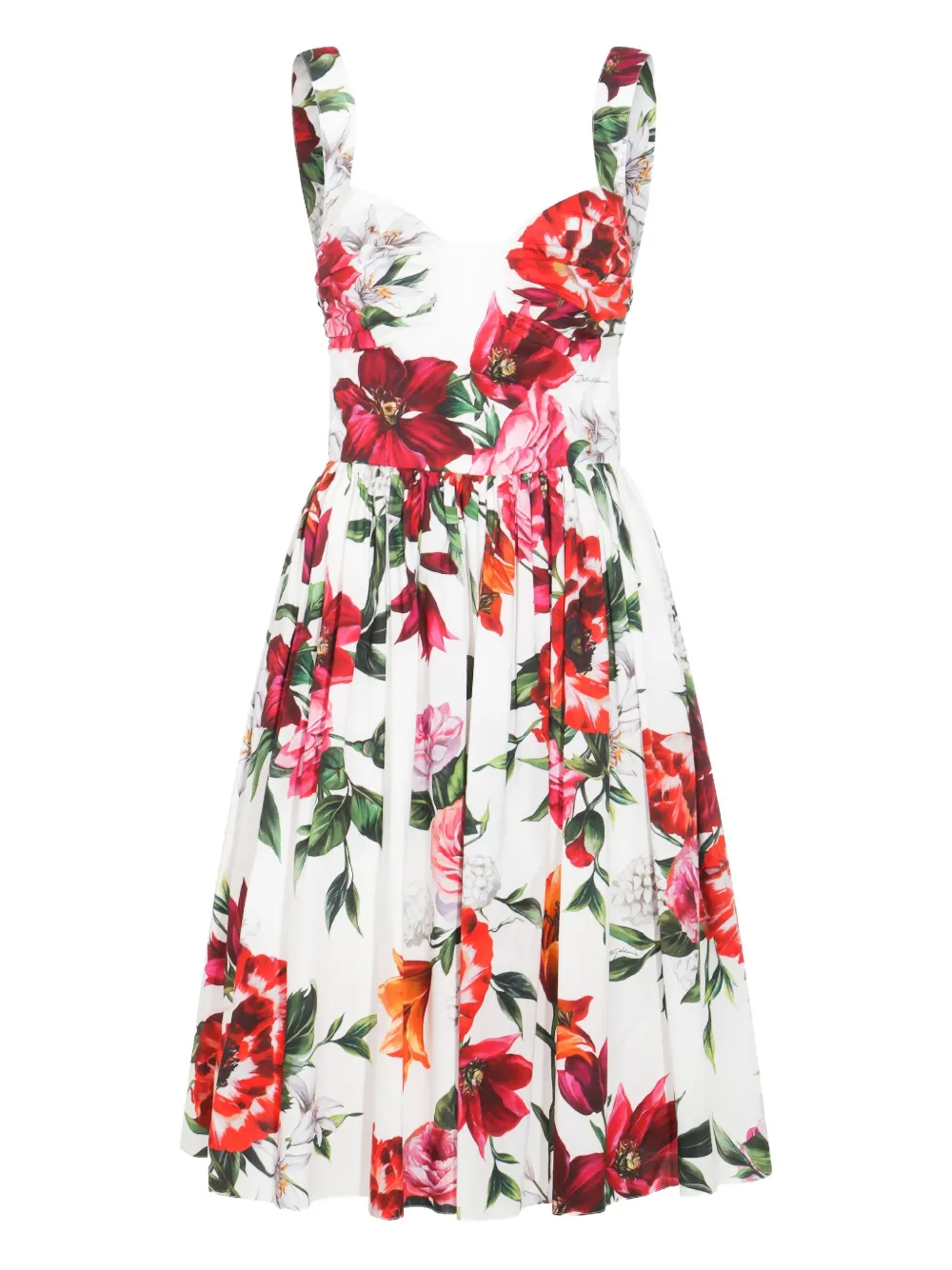 Dolce & Gabbana Floral-print Gathered Dress In White