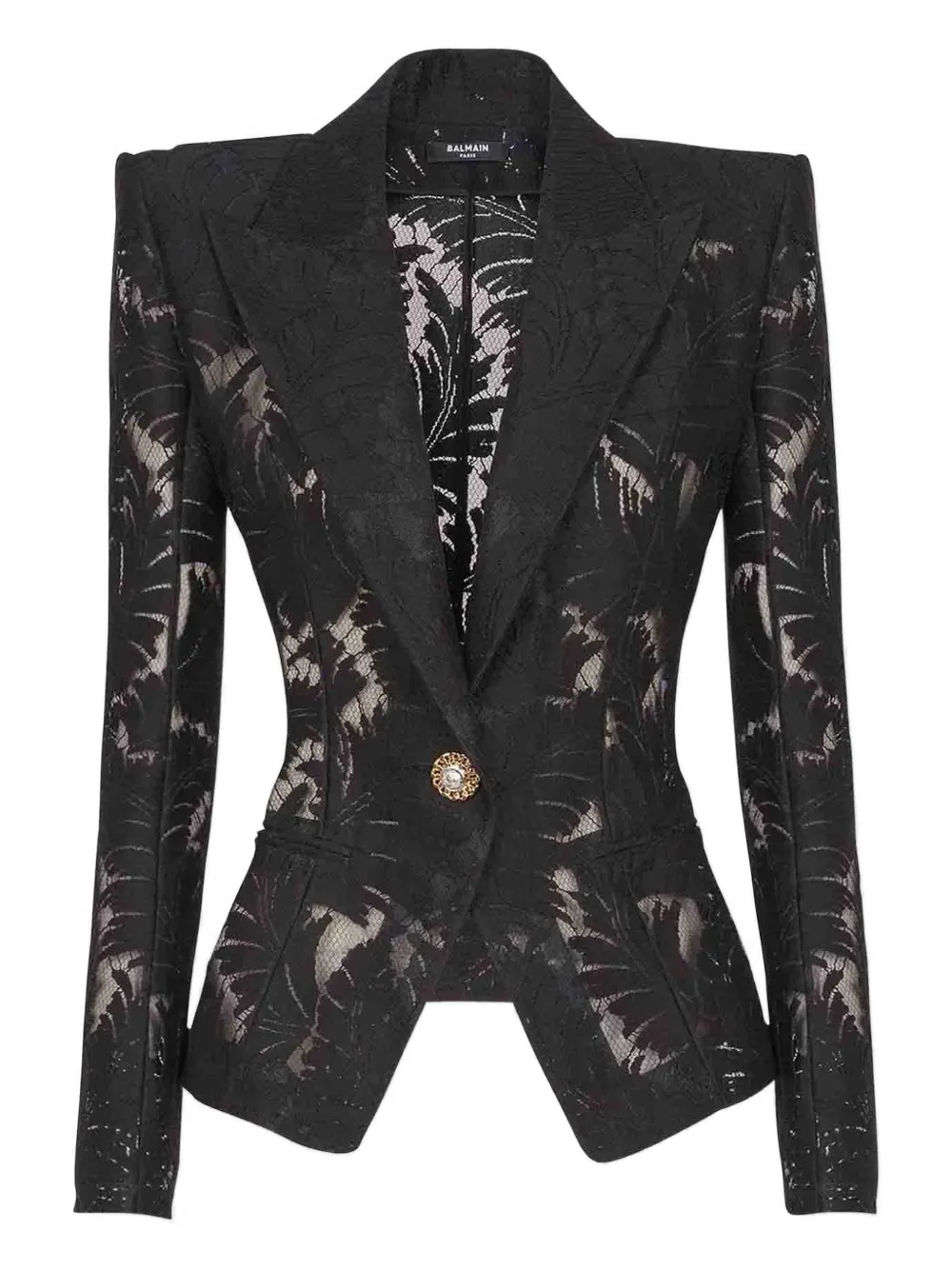 Balmain lace-patterned structured jacket Zwart