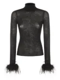 Blumarine feather-trimmed ribbed-knit jumper - Black