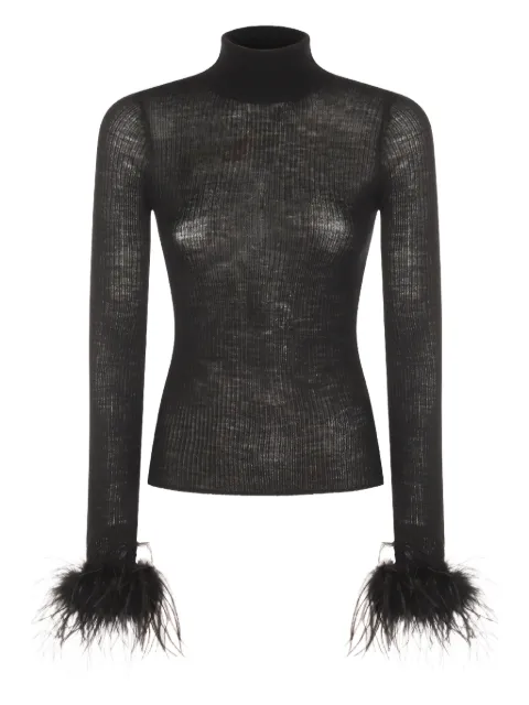 Blumarine feather-trimmed ribbed-knit jumper
