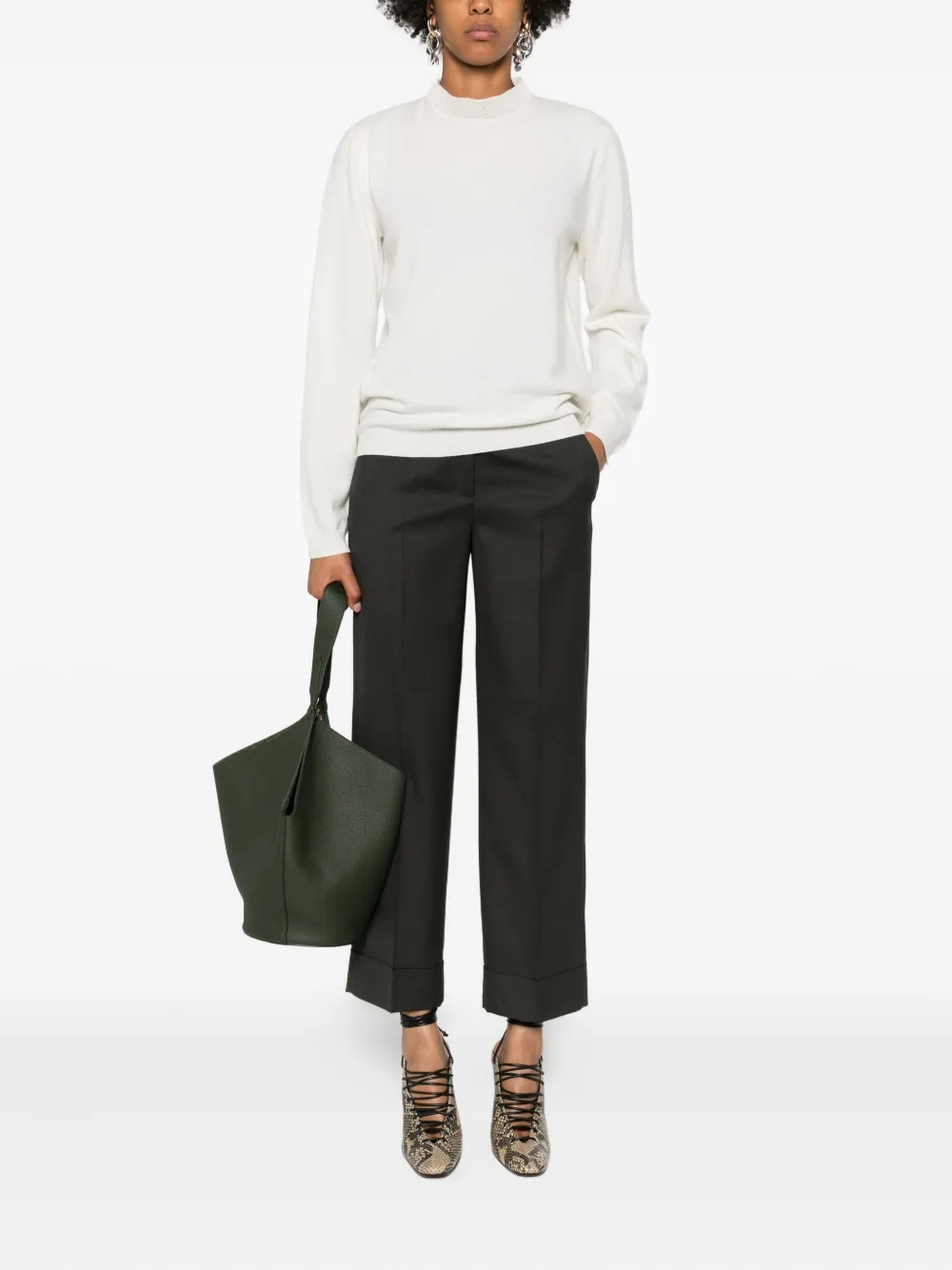 Fabiana Filippi Embellished-neckline Long-sleeve Sweater In Neutral