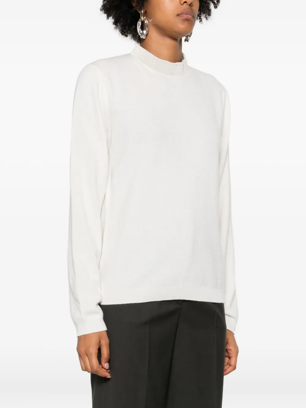 Fabiana Filippi Embellished-neckline Long-sleeve Sweater In Neutral