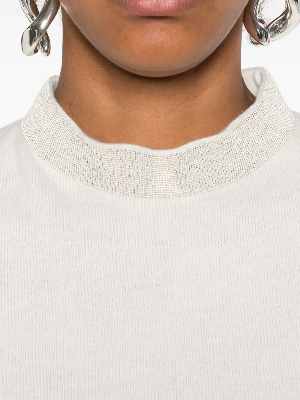 Fabiana Filippi Embellished-neckline Long-sleeve Sweater In Neutral
