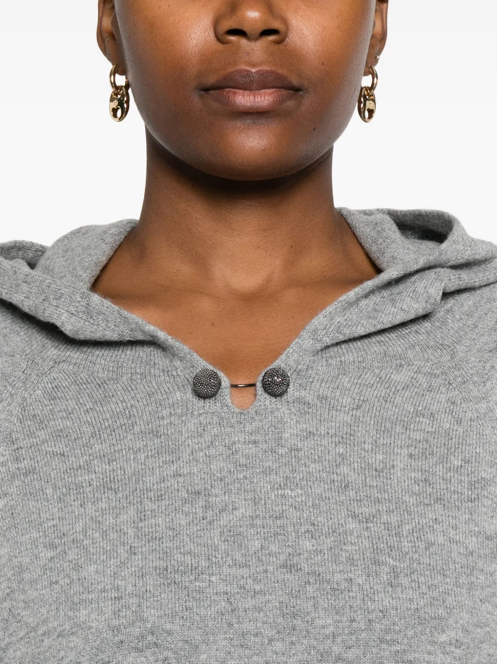 Fabiana Filippi Hooded Knitwear With Front Pocket And Ribbed Cuffs In Gray