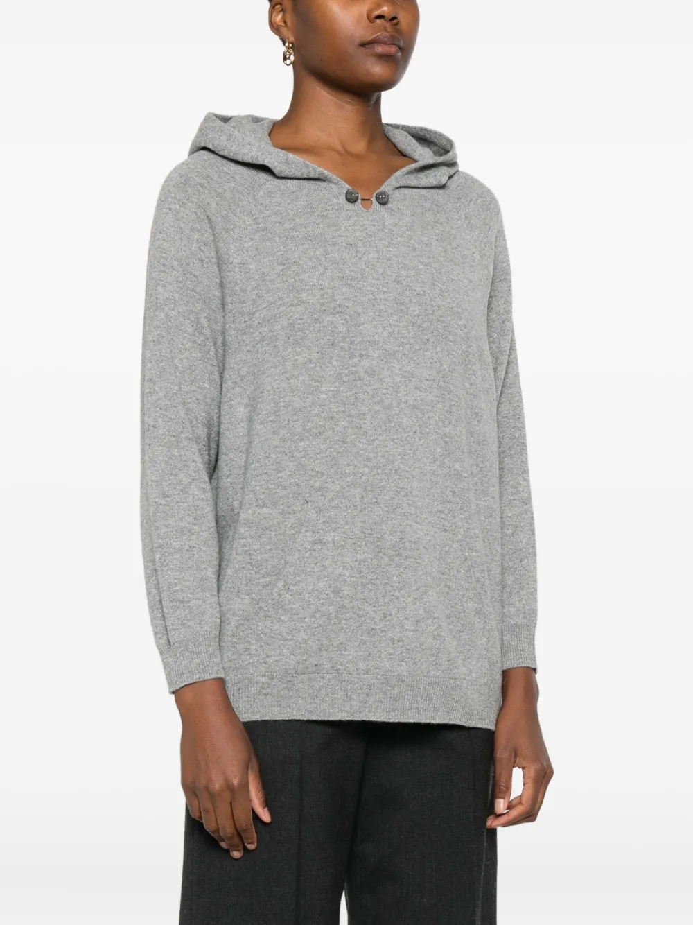 Fabiana Filippi Hooded Knitwear With Front Pocket And Ribbed Cuffs In Gray