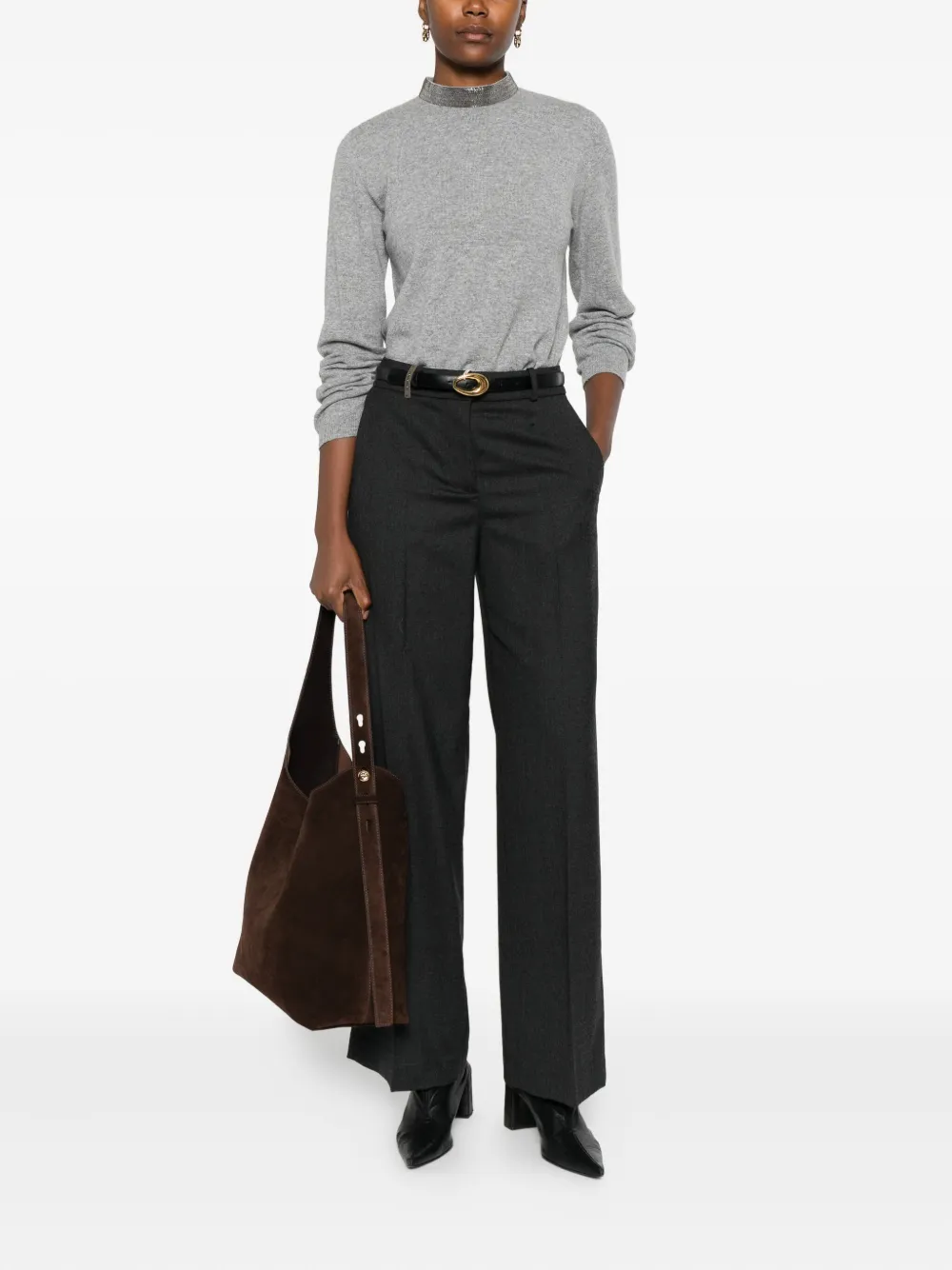 Fabiana Filippi Trui met ronde hals verfraaid met pailletten Grijs